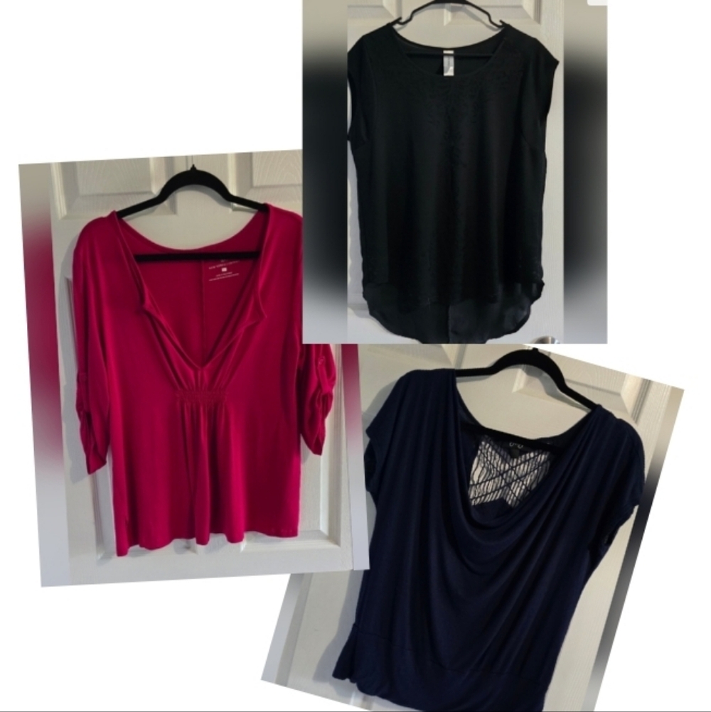 Bundle Of 3 Women's Tops - Black, Navy, Fuchsia